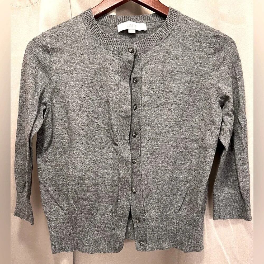 Ann Taylor Gray Peplum Cardigan - XS